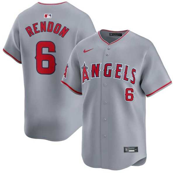 Mens Los Angeles Angels #6 Anthony Rendon Gray Away Limited Baseball Stitched Jersey Dzhi->los angeles angels->MLB Jersey